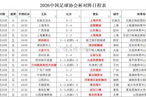 2026中国足协杯第4轮观众统计：陕西联合vs浙江32531人最多