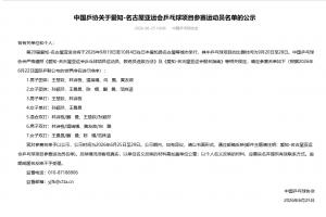 中国乒协公示亚运会参赛名单：樊振东无缘！王楚钦、孙颖莎领衔